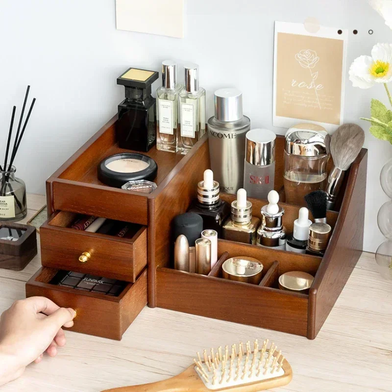 Luxury Skincare Mask - Clear Wood Texture Makeup Organizer Large